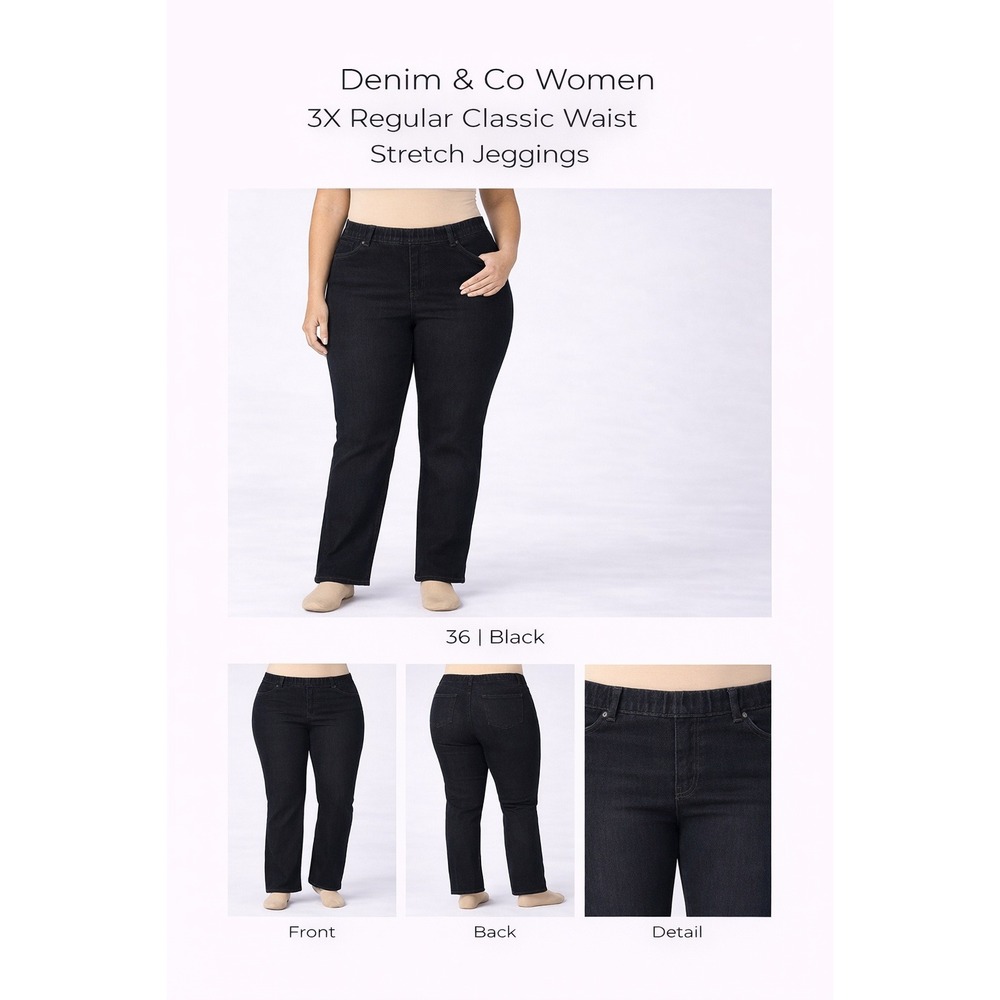 Denim & Co Women 3X Regular‎ Classic Waist Stretch Jeggings Black Wash A203017